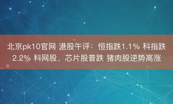 北京pk10官网 港股午评：恒指跌1.1% 科指跌2.2% 科网股、芯片股普跌 猪肉股逆势高涨